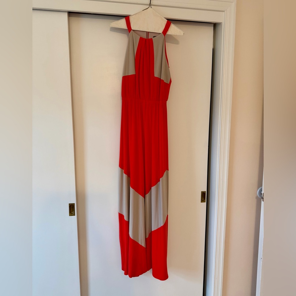 Vince Camino Red and Taupe Colorblock Halter Maxi Dress  - Size 0